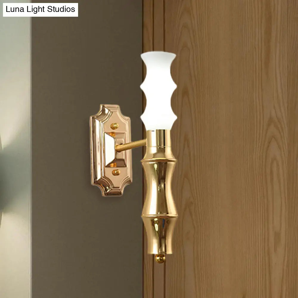 Post-Modern Bamboo Sconce Metal 1 Light Brass Fixture For Living Room Lighting