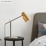 Post-Modern Brass Cylinder Nightstand Light For Study Room