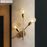 Post-Modern Brass Wall Sconce With Clear Lattice Glass And 3 Branch Lights