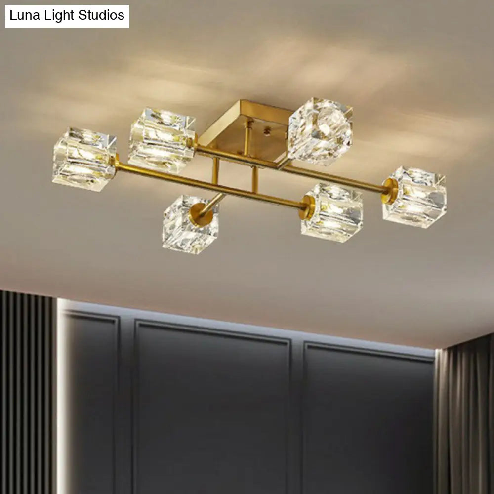 Post - Modern Crystal Cube Ceiling Light With Gold Finish