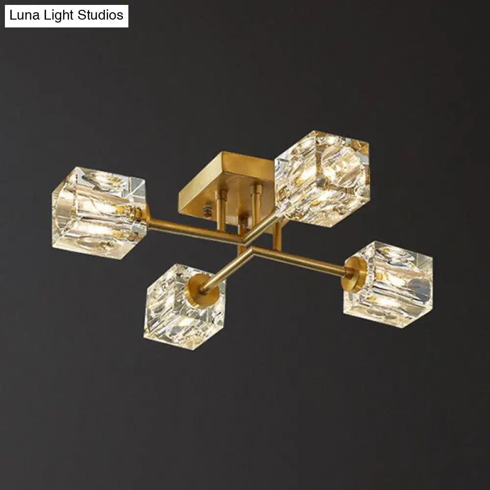 Post - Modern Crystal Cube Ceiling Light With Gold Finish
