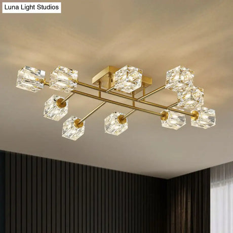 Post - Modern Crystal Cube Ceiling Light With Gold Finish