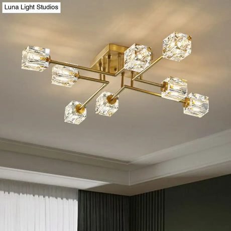 Post - Modern Crystal Cube Ceiling Light With Gold Finish