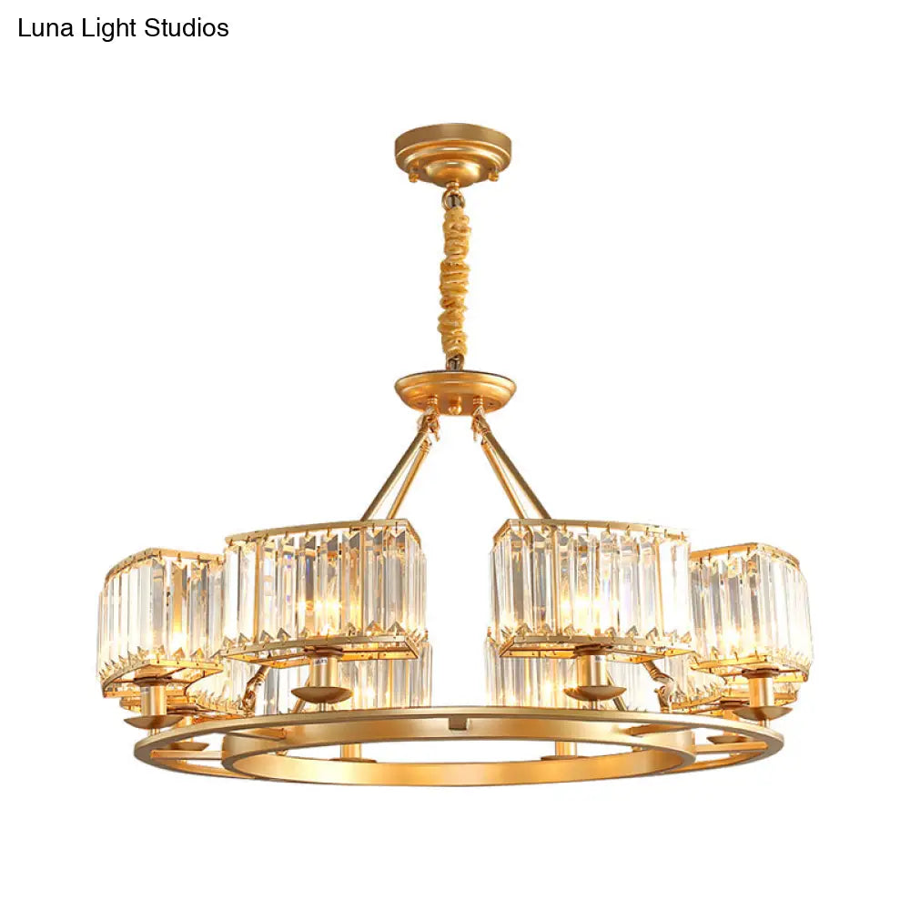 Post-Modern Crystal Prism Pendant Chandelier With Gold Finish For Living Room
