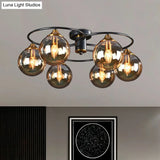 Post-Modern Glass Black Semi Flush Chandelier - Stylish Living Room Ceiling Light