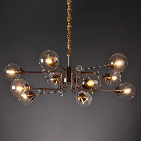 Post-Modern Glass Ceiling Light: Brass Modo Hanging Chandelier For Living Room 10 / Clear
