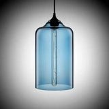 Post-Modern Glass Cylinder Pendant Light In Red/Blue/Clear With 1 Hanging Blue