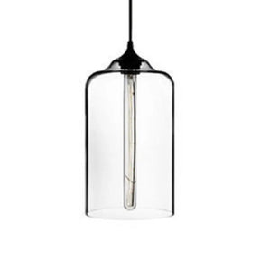 Post-Modern Glass Cylinder Pendant Light In Red/Blue/Clear With 1 Hanging Clear