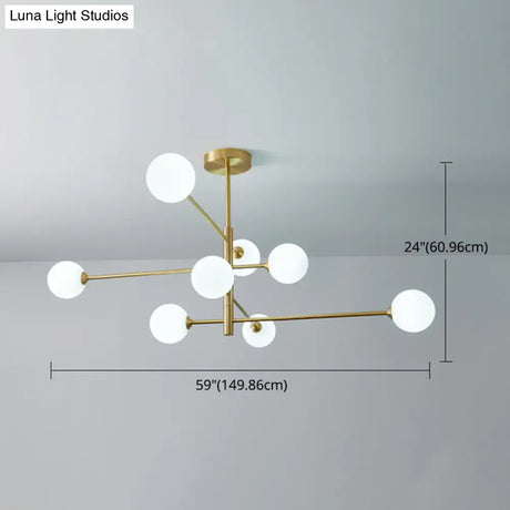 Post-Modern Gold Metal Chandelier With Glass Shades - Ideal For Living Room