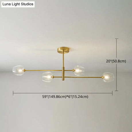 Post-Modern Gold Metal Chandelier With Glass Shades - Ideal For Living Room