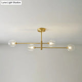 Post-Modern Gold Metal Chandelier With Glass Shades - Ideal For Living Room