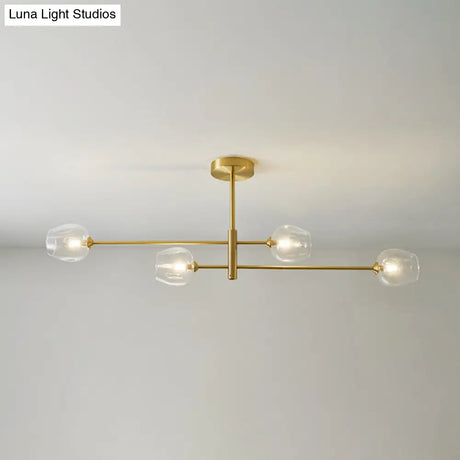 Post-Modern Gold Metal Chandelier With Glass Shades - Ideal For Living Room