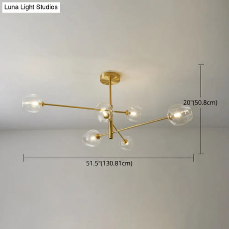 Post-Modern Gold Metal Chandelier With Glass Shades - Ideal For Living Room