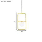 Post-Modern Gold Pendant Light With Ball Milk Glass Shade