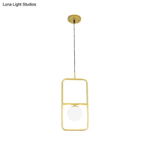 Post-Modern Gold Pendant Light With Ball Milk Glass Shade