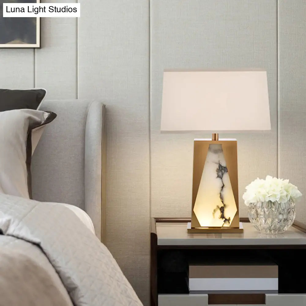 Post-Modern Gold Trapezoid Night Table Lamp For Bedroom - 1-Head Fabric Nightstand Light