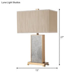 Post-Modern Grey Fabric Nightstand Lamp For Living Room - Rectangular Stone Table Lighting
