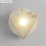 Post-Modern Round Panel Wall Light Sconce - Marble Bedside Lamp Fixture With Brass V Deco