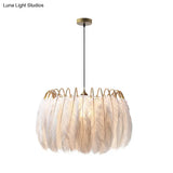 Postmodern 1-Head White Round Pendant Feather Light Fixture