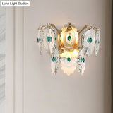 Postmodern 2-Light Wall Sconce With Clear Crystal And Green/Gold Gem Accent