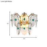 Postmodern 2-Light Wall Sconce With Clear Crystal And Green/Gold Gem Accent