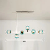 Postmodern 6-Light Island Lamp With Glass Ball Shades For Dining Rooms Blue