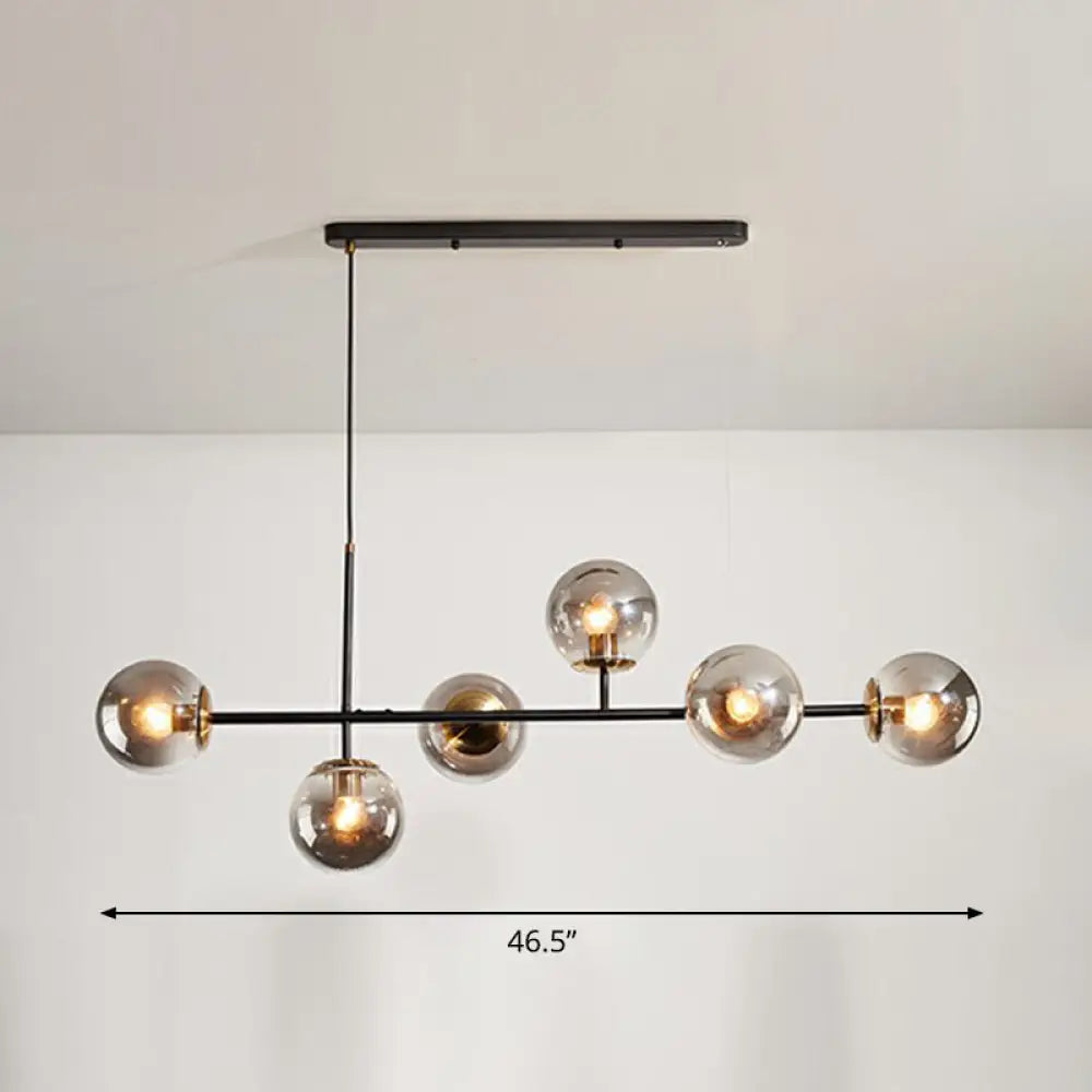 Postmodern 6-Light Island Lamp With Glass Ball Shades For Dining Rooms Grey