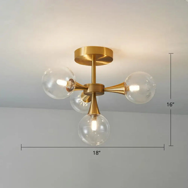 Postmodern Ball Glass Semi Flush Mount Ceiling Light With Brass Finish 4 / Clear