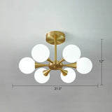 Postmodern Ball Glass Semi Flush Mount Ceiling Light With Brass Finish 6 / White