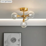 Postmodern Ball Glass Semi Flush Mount Ceiling Light With Brass Finish
