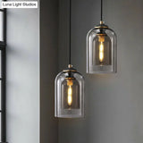 Postmodern Bedroom Hanging Lamp With Double Cloche Glass Shade - 1 Bulb Ceiling Light