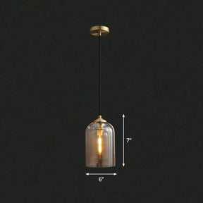 Postmodern Bedroom Hanging Lamp With Double Cloche Glass Shade - 1 Bulb Ceiling Light Cognac