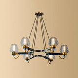Postmodern Black-Brass Chandelier With Cone Glass Shade For Living Rooms 6 / Clear