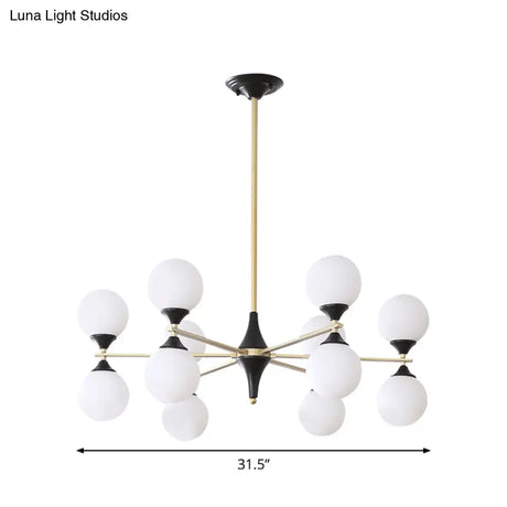 Postmodern Black-Gold Hanging Light With Ivory Glass Shades - 6/8/12 Heads