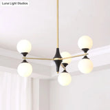 Postmodern Black-Gold Hanging Light With Ivory Glass Shades - 6/8/12 Heads