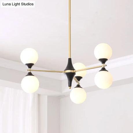Postmodern Black-Gold Hanging Light With Ivory Glass Shades - 6/8/12 Heads