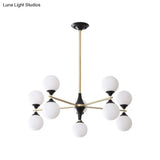 Postmodern Black-Gold Hanging Light With Ivory Glass Shades - 6/8/12 Heads