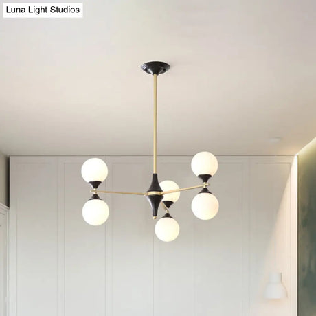 Postmodern Black-Gold Hanging Light With Ivory Glass Shades - 6/8/12 Heads