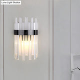 Postmodern Black/Gold Sconce Light Fixture With Crystal Rod Shade - 2 Heads Bedroom Wall