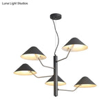 Postmodern Branch Suspension Light With Metal Cone Shades - Chandelier For Dining Room (3/5 Lights