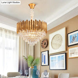 Postmodern Brass Chandelier Pendant Light - Faceted Crystal Cone Design 6/10 Heads 16’/19.5’ Wide