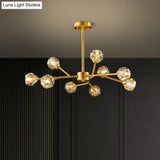Postmodern Brass Finish Chandelier With Beveled Cut Crystal Ball Pendant Lighting - 6/9/18 Lights