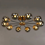 Postmodern Brass Finish Radial Ceiling Lamp With Glass Ball Shade 10 / Smoke Gray