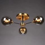 Postmodern Brass Finish Radial Ceiling Lamp With Glass Ball Shade 3 / Smoke Gray