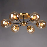 Postmodern Brass Finish Radial Ceiling Lamp With Glass Ball Shade 6 / Amber