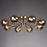 Postmodern Brass Finish Radial Ceiling Lamp With Glass Ball Shade 8 / Smoke Gray