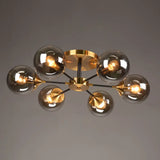 Postmodern Brass Flush Mount Light With Burst Design And Glass Ball For Living Room 6 / Smoke Gray