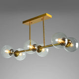 Postmodern Brass Island Light With Globe Glass Shade: Stylish Metal Ceiling Fixture 6 / Clear