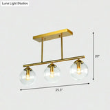 Postmodern Brass Island Light With Globe Glass Shade: Stylish Metal Ceiling Fixture