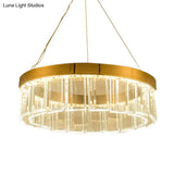 Postmodern Brass Led Crystal Panel Chandelier: Stylish Round Suspension Light Fixture